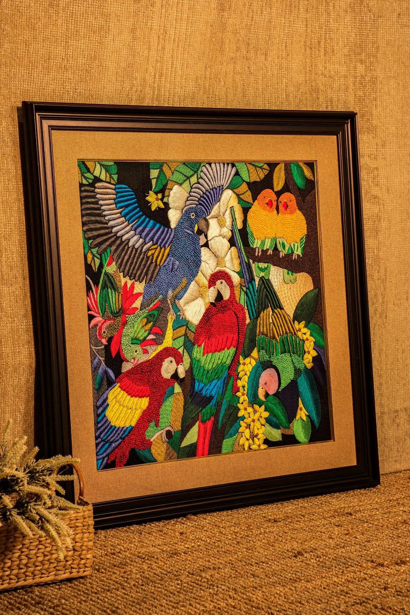 Colorful Macaw & Tropical Birds Embroidered Art - My Store