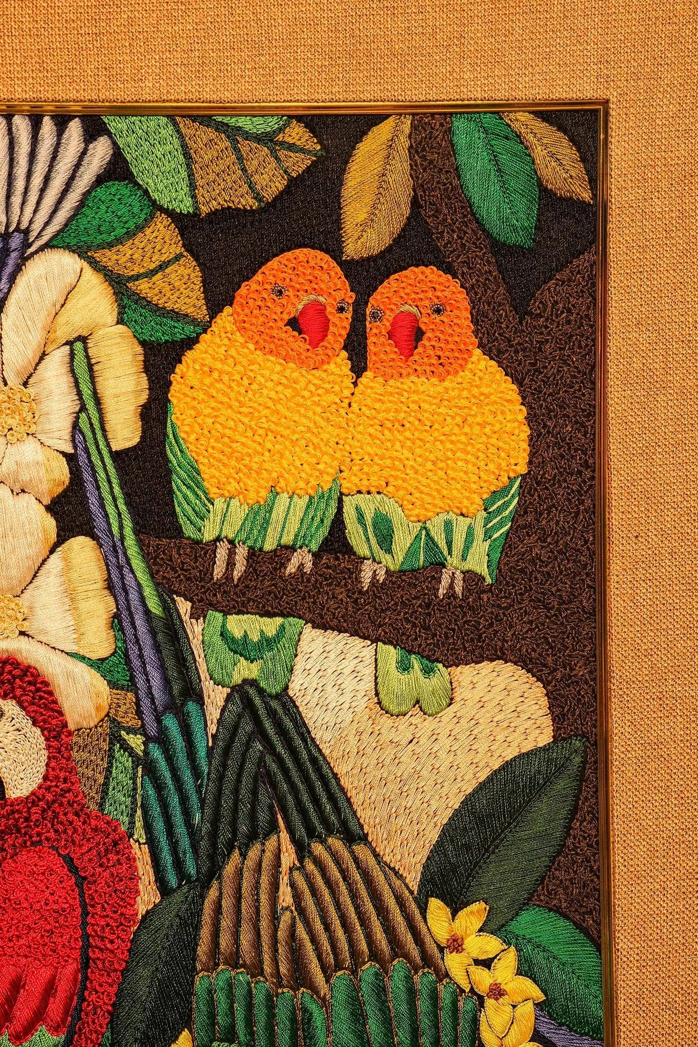 Colorful Macaw & Tropical Birds Embroidered Art - My Store