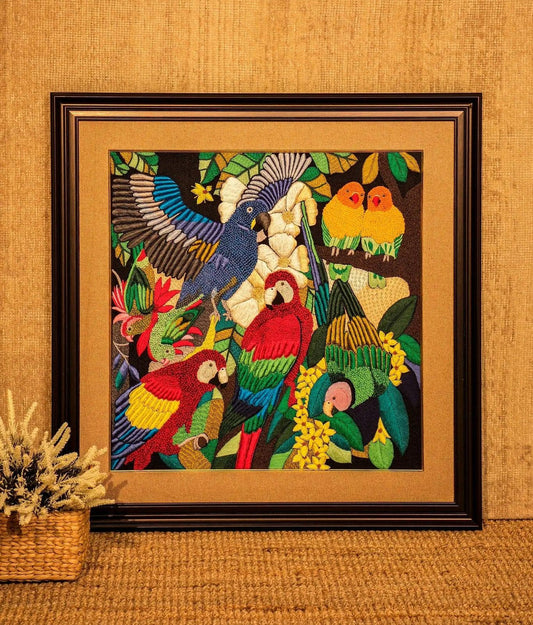 Colorful Macaw & Tropical Birds Embroidered Art - My Store
