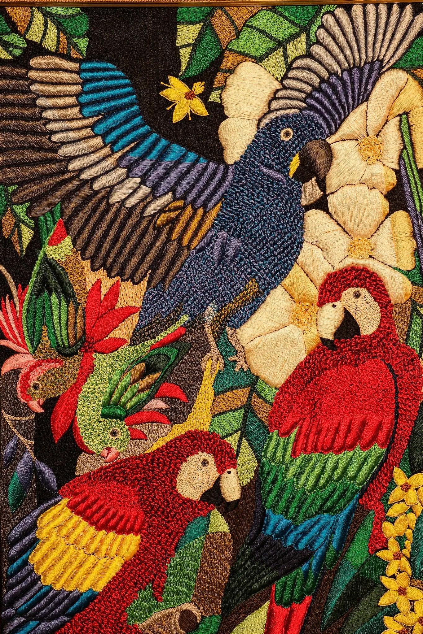 Colorful Macaw & Tropical Birds Embroidered Art - My Store