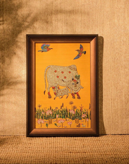 Sacred Cow and Calf Embroidered Art with Jewels - My Store